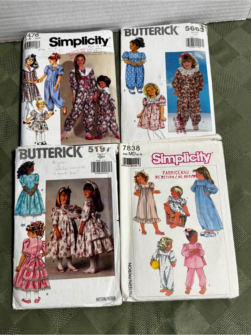 4 Vintage Patterns for Young Girls Clothing Dresses Sleepwear 1 Piece Jumpers